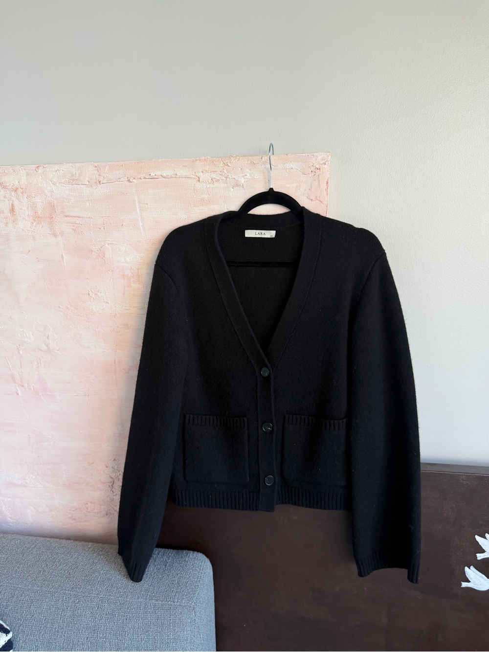 LARA Black V-Neck Button Front Cardigan